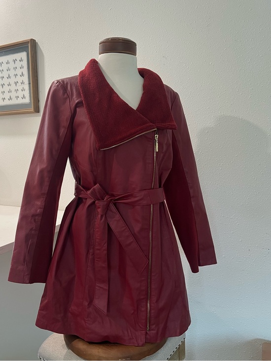 IMAN Jackets & Blazers - IMAN Red Genuine Leather Belted Trench Coat